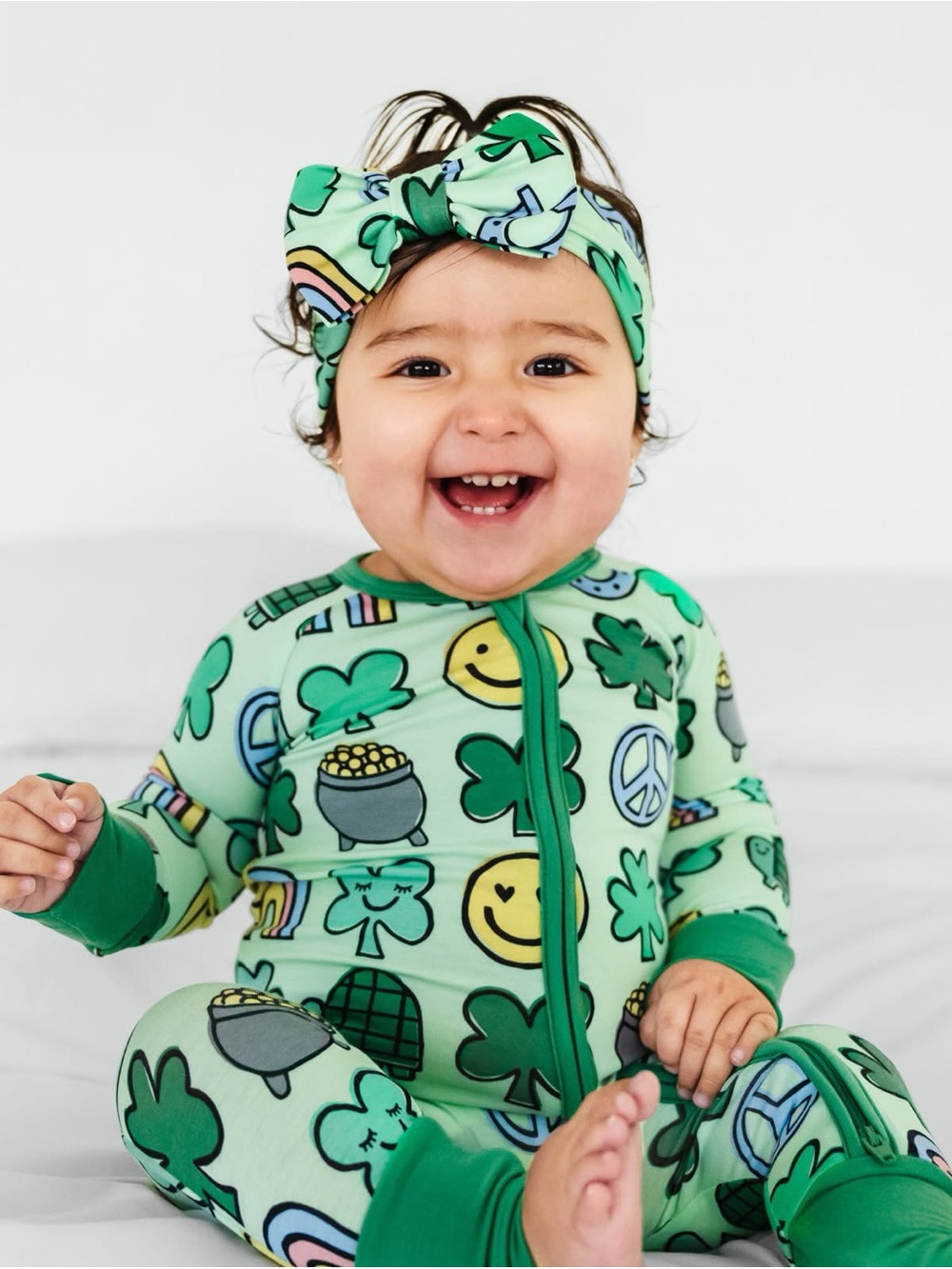 Little Sleepies Green Shamrock Print One-Piece Romper